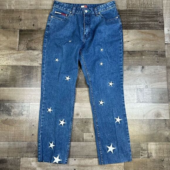 Tommy Jeans Junior Size 11 Vintage 90s Star Jeans Blue Dark Wash Denim Flag Logo - Picture 1 of 11